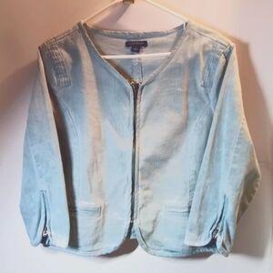 Bandolino Zipper Front Collarless Cropped Jean Shirt Jacket Size M